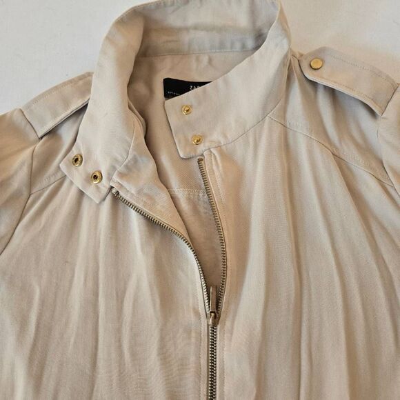 Zara Womens Lightweight Zip Up Snap Tab Sleeve Utility Jacket Beige Size Medium - Picture 5 of 14